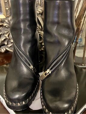 Christian Louboutin Black Leather Studded Zip Ankle Boots